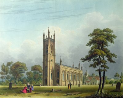 Südwestansicht der Kirche St. Nicholas, Lower Tooting von Thomas Witlam Atkinson